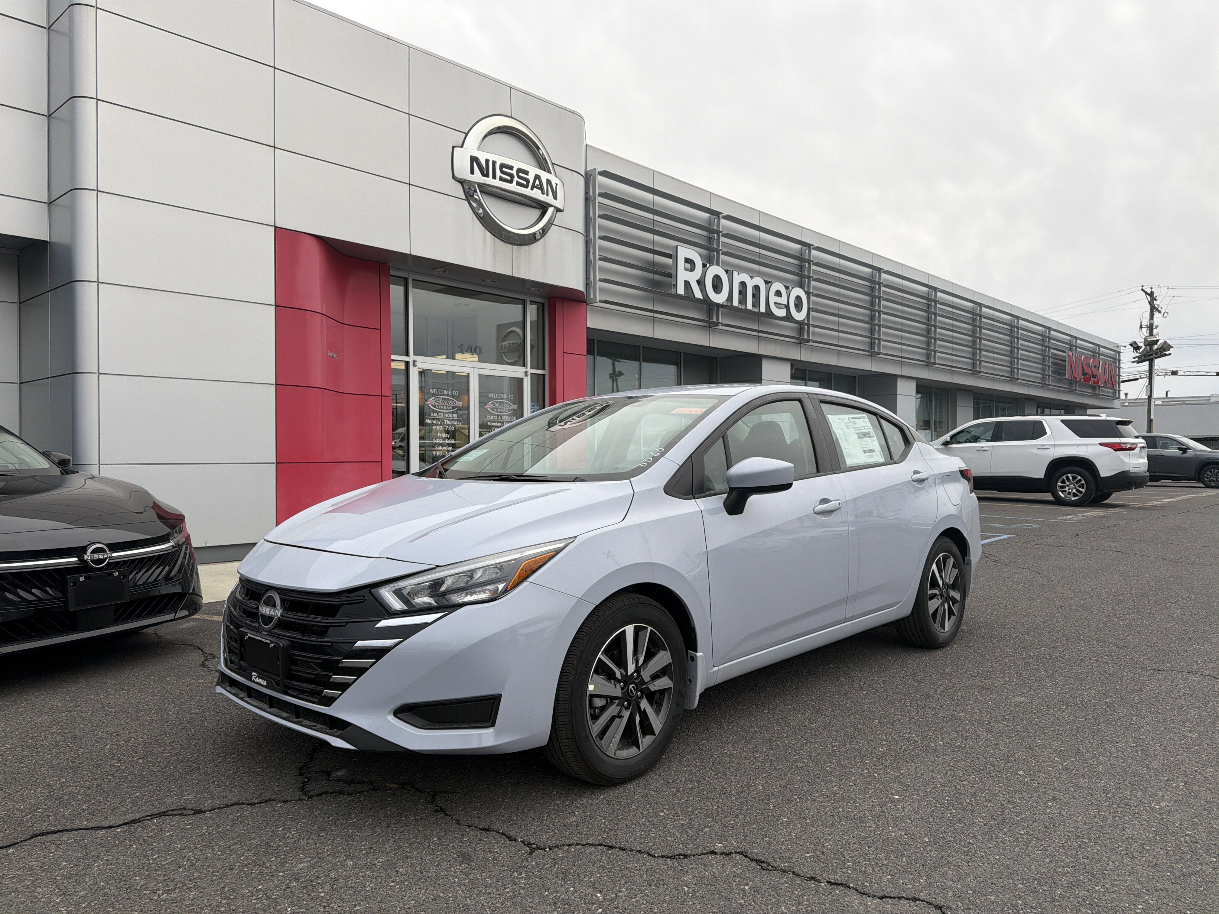 2025 Nissan Versa SV in Gray Sky Pearl — front three-quarter view