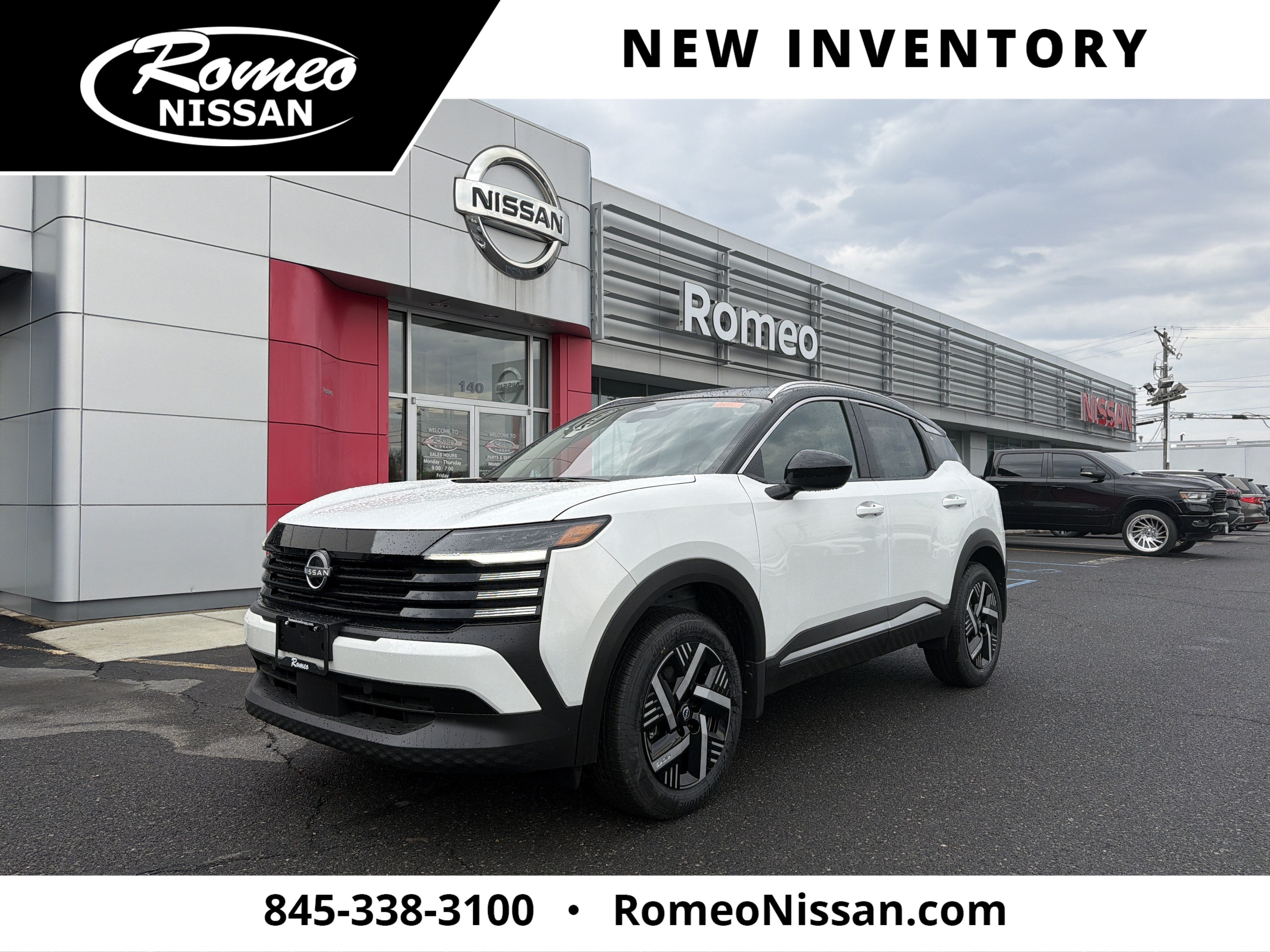 2026 Nissan Kicks SV in Aspen White Tricoat/Super Black — front three-quarter view
