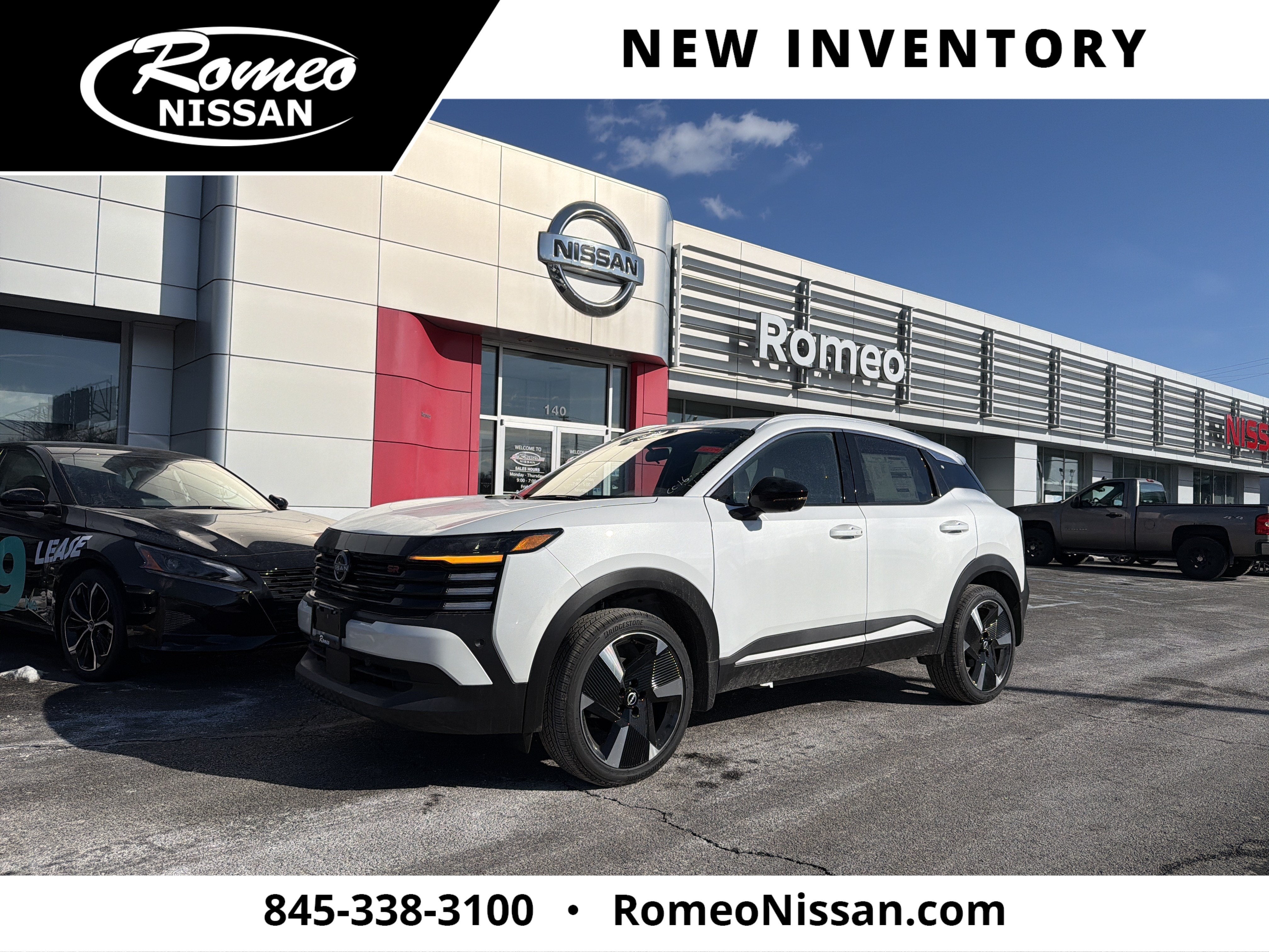 2026 Nissan Kicks SR in Aspen White Tricoat — front three-quarter view