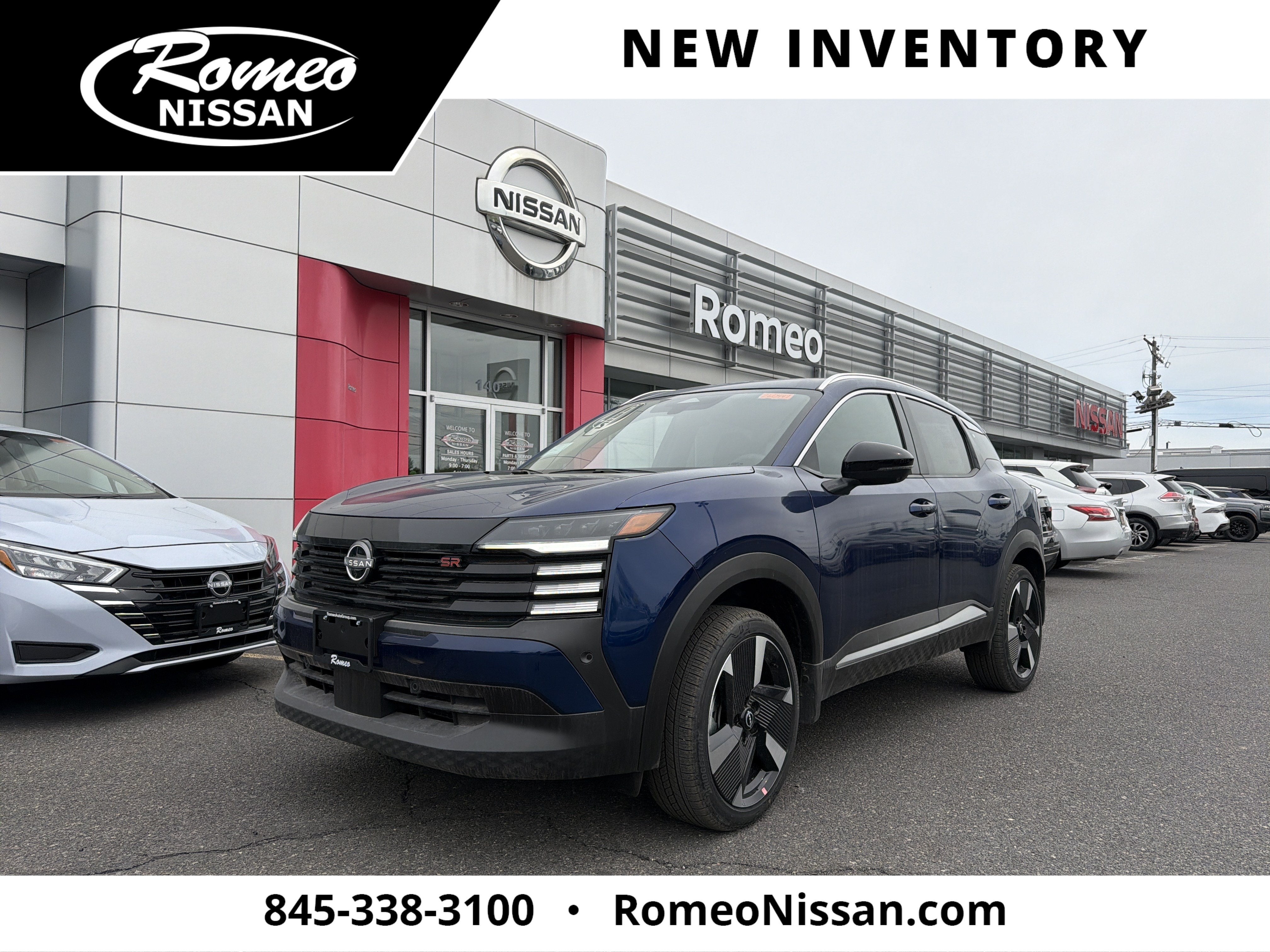 2026 Nissan Kicks SR in Deep Blue Pearl — front three-quarter view