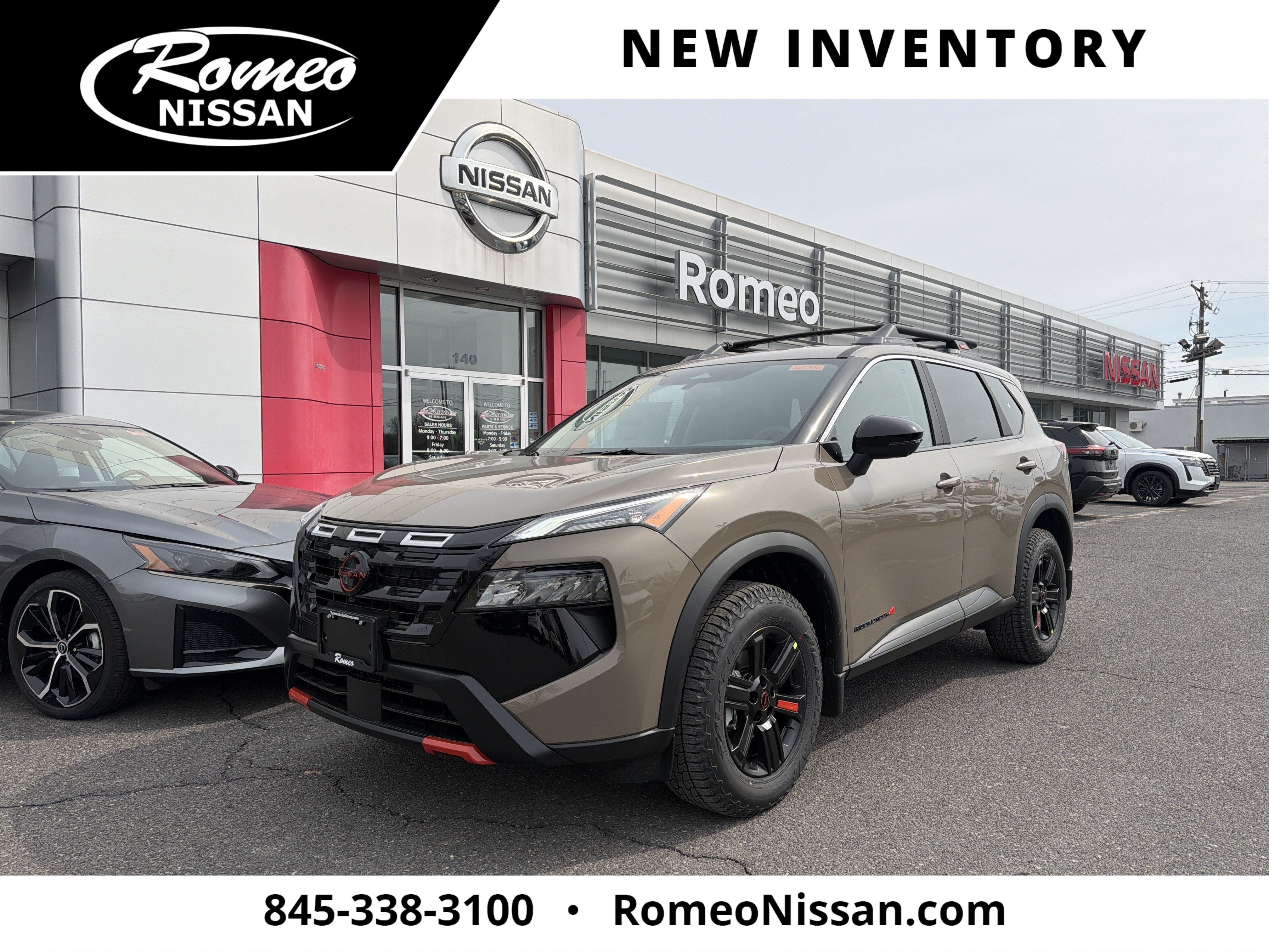 2026 Nissan Rogue Rock Creek in Baja Storm Metallic — front three-quarter view