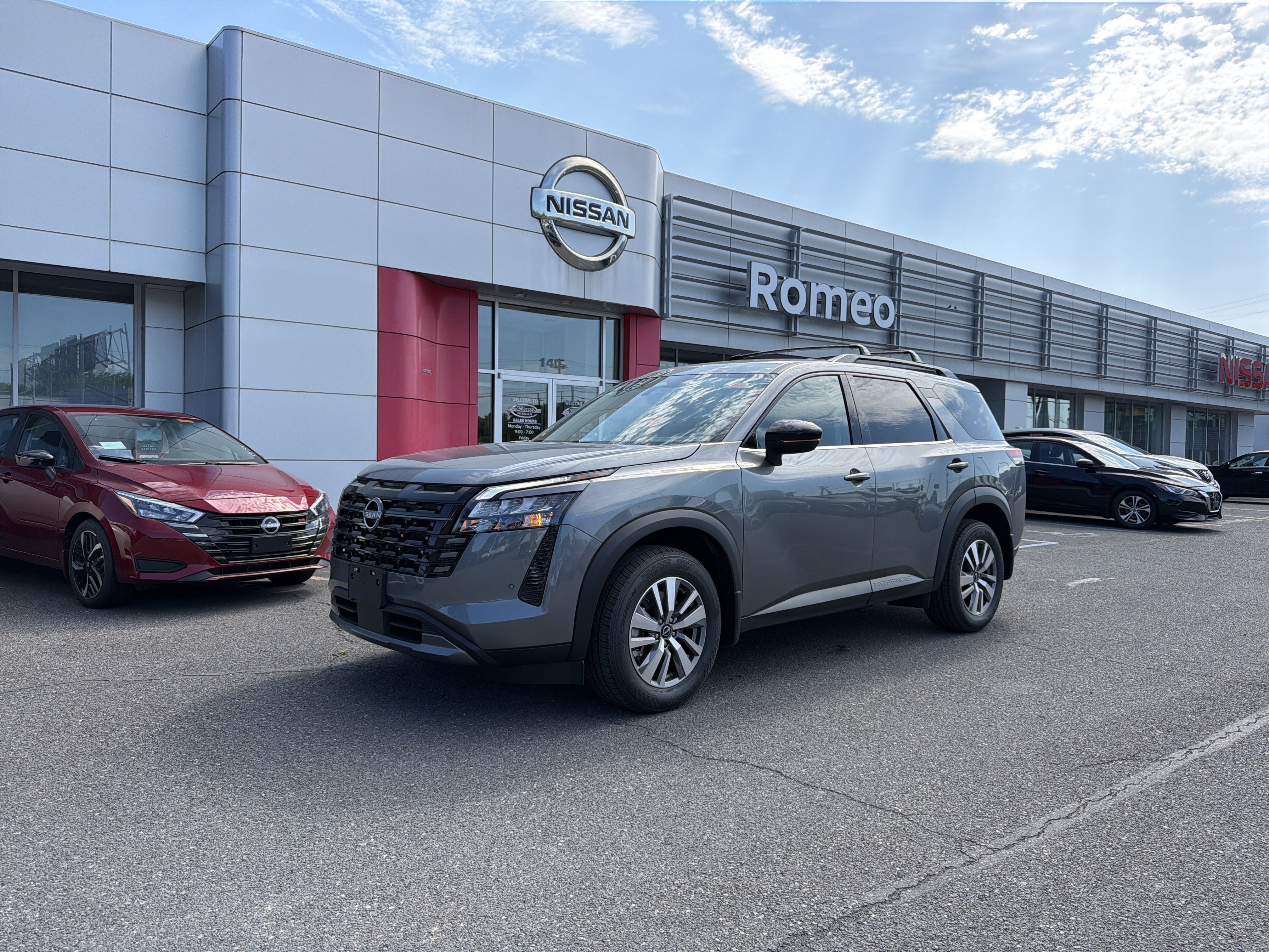 2026 Nissan Pathfinder SL in Gun Metallic — front three-quarter view