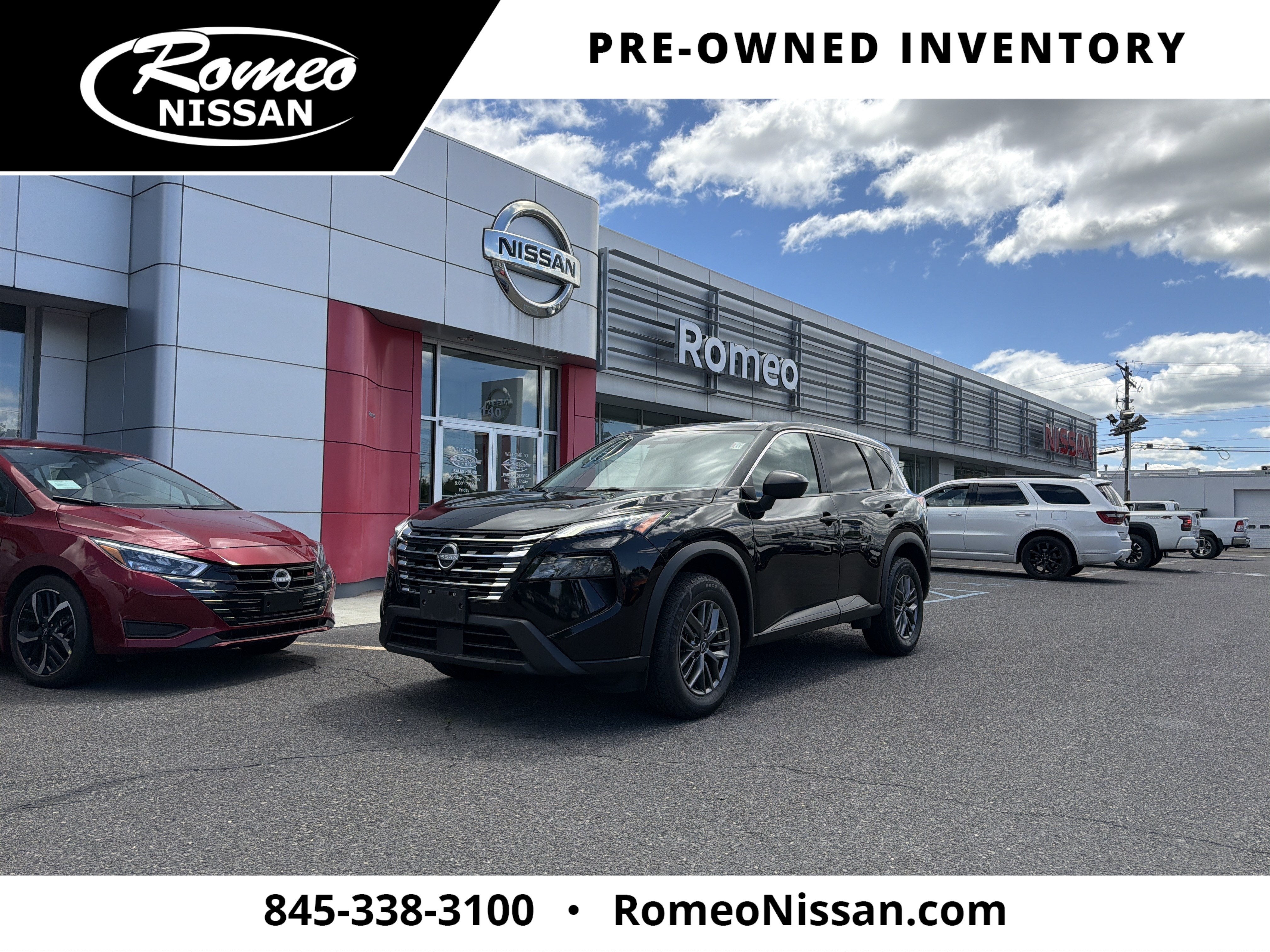 2024 Nissan Rogue S in Super Black — front three-quarter view